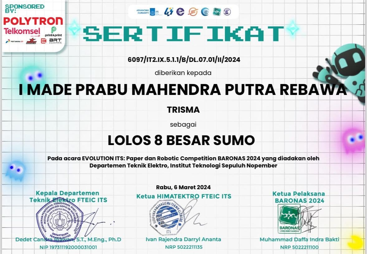 Lolos 8 Besar Sumo, EVOLUTION ITS, Paper dan Robotic Competition BARONAS 2024