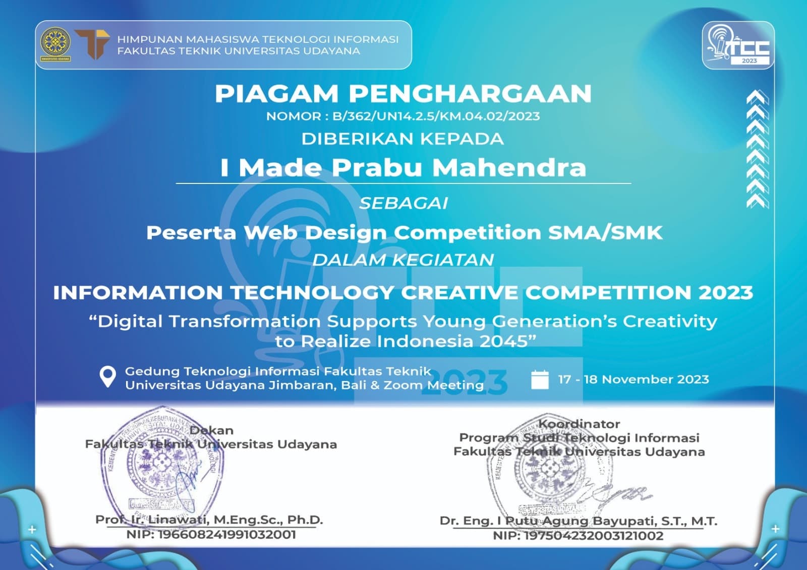 Peserta Web Design Competition SMA/SMK, Information Technology Creative Competition (ITCC) 2023